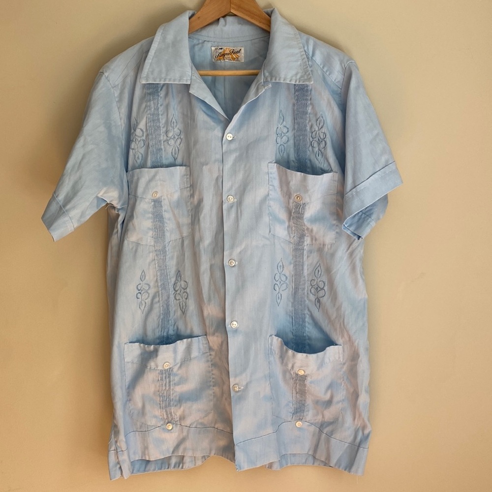 Mens Maya Real Vintage Button Front Shirt Size XXL light blue